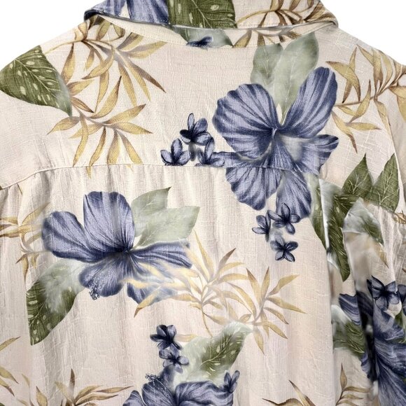 Havana Jacks Cafe XL Hawaiian Shirt Blue Hibiscus Tropical Leaves Button-Up - Picture 4 of 10